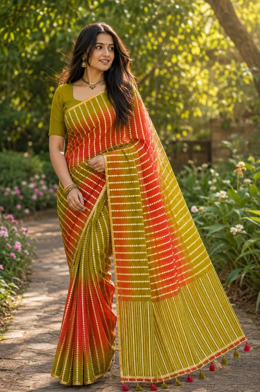 Linen jari Cotton Saree